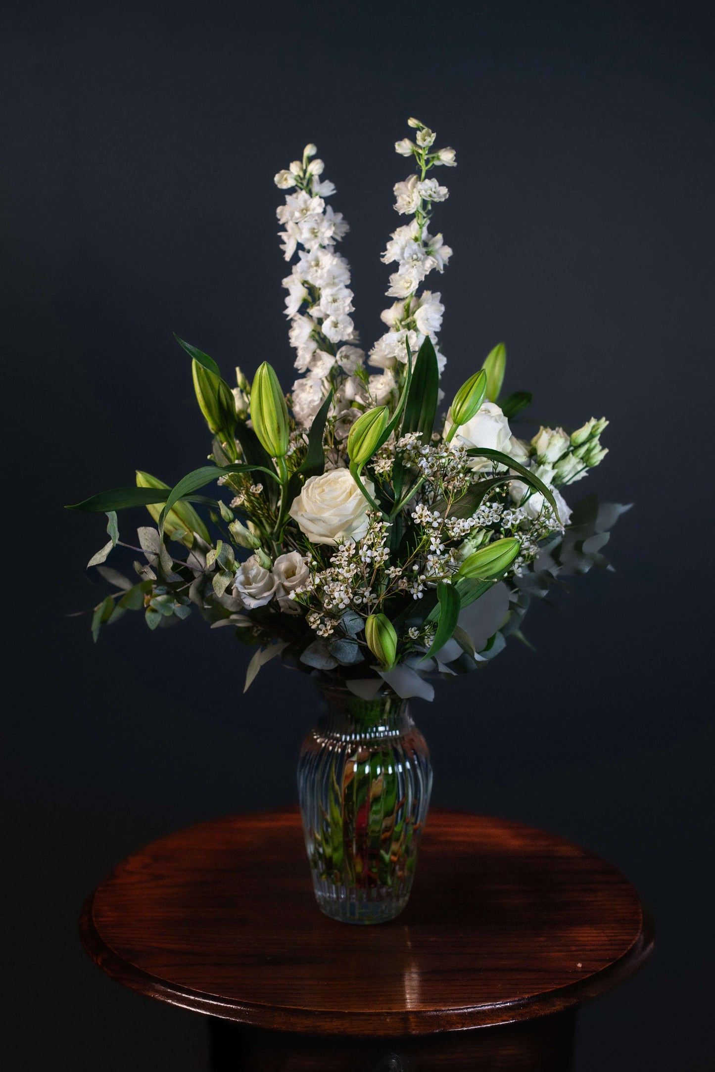 white green neutral flowers classic bouquet floral arrangement roses lilies sympathy birthday
